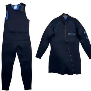 Mares Wetsuit Mens XL Navy Blue Neoprene Scuba Full Zip Swim Diving 2 Piece Set